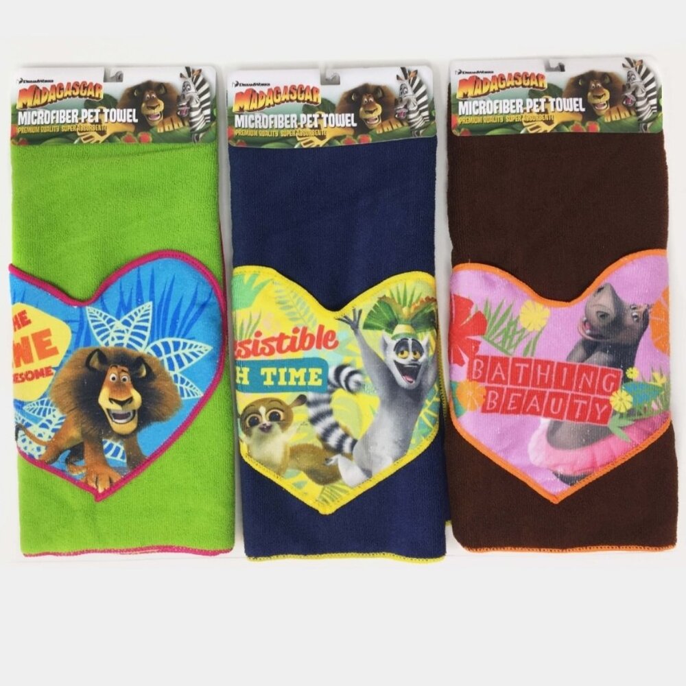 Set of 3 Madagascar Microfiber Pet Towels - NWT